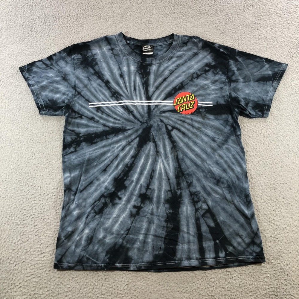Santa Cruz Shirt Mens Large Black Grey Tie Dye Skateboards Logo Tee Cotton